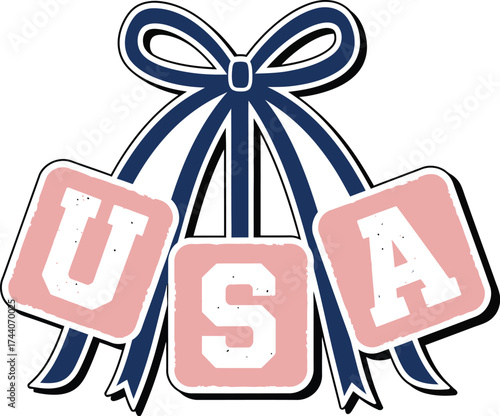 Usa patriotic banner with red white and blue ribbon decoration