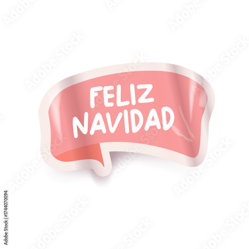 Feliz Navidad Merry Christmas in Spanish quote pink sticker vector design, creative holiday typography, modern festive graphic art for cards, invitations, social media banners, and decorations.