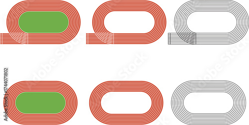  Running Track Vector Set. Athletics, Stadium, and Race Course Outline