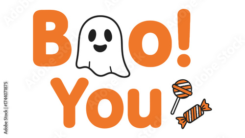 Halloween Boo: A festive composition featuring a playful ghost exclaiming Boo! You alongside tempting sweets, symbolizing the spooky and sweet spirit of Halloween.
