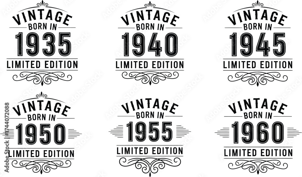 Fototapeta premium Vintage birthday limited edition born in years collection art