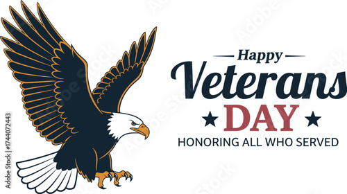 Happy veterans day honoring all who served with eagle vector