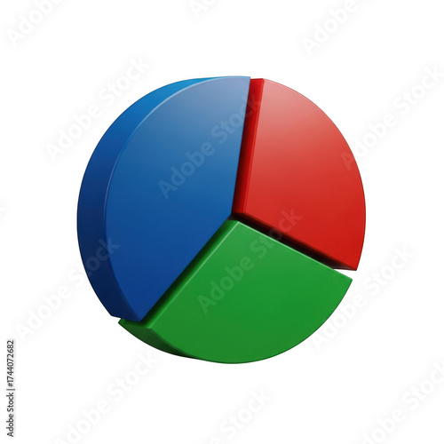Free Download Colorful 3d pie chart divided into three equal segments for data analysis transparent background - GFXLoad