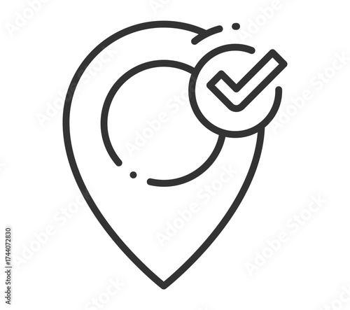 Location pin with check mark symbolizing verified location approval or confirmation