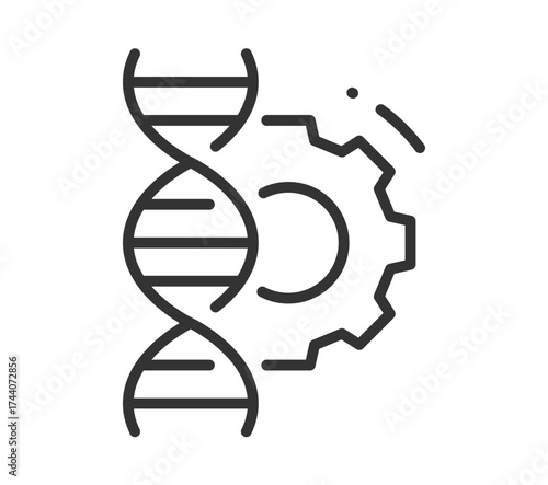 Dna helix with gear icon symbolizing genetic engineering and biotechnology concepts