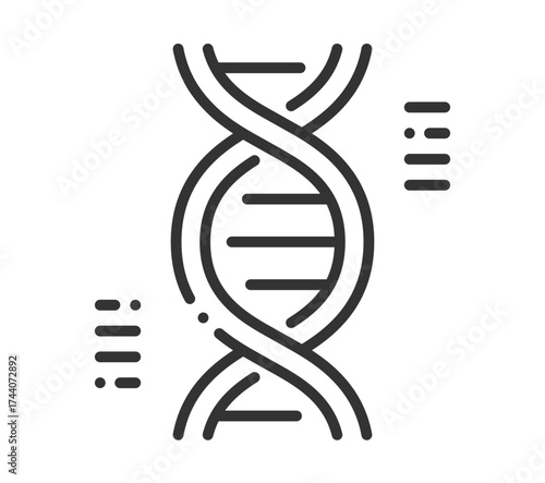 Black and white dna helix icon with data elements