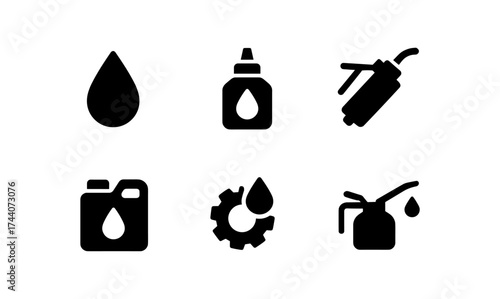Silhouette oil and lubricant icons set for maintenance and repair services