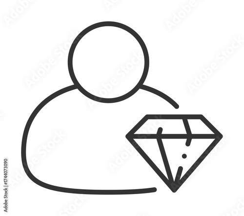 Minimalist icon of person with diamond symbolizing luxury and individuality