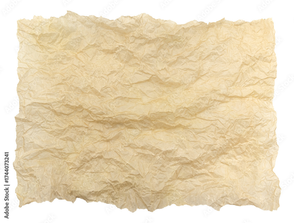 Fototapeta premium Piece of crumpled craft paper on a white background. Kraft paper insulate for packaging
