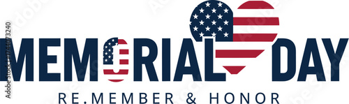 Memorial day remember and honor american flag heart background
