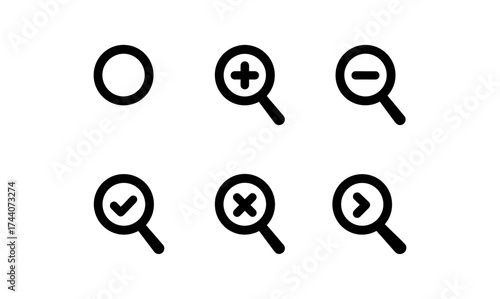 Minimalist magnifying glass icons set for web and user interface design