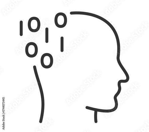 Outline of human head with binary code elements in minimalist style
