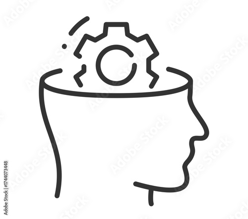 Silhouette of head with gear symbolizing thinking and mental process