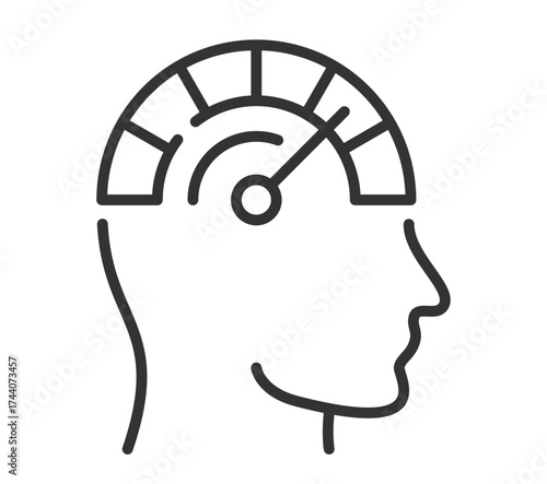 Outline of human head with brain gears and speed indicator icon
