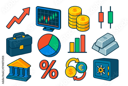 Financial Growth Icons. Isometric vector illustration set representing financial growth and trading trends in modern design: