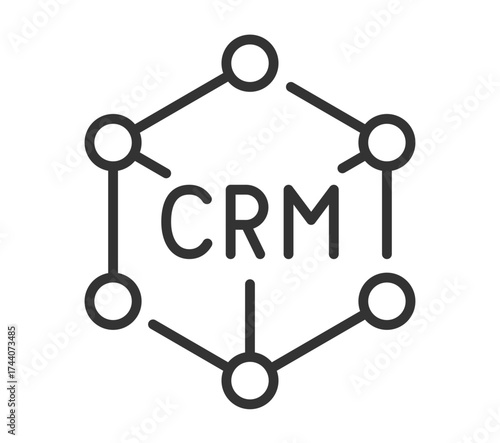 Crm network diagram with interconnected nodes in hexagonal shape
