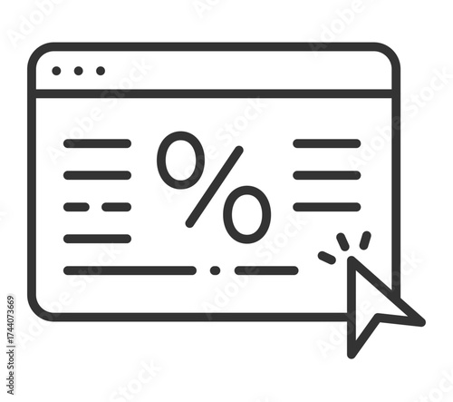 Web analytics dashboard with percentage and cursor icon outline