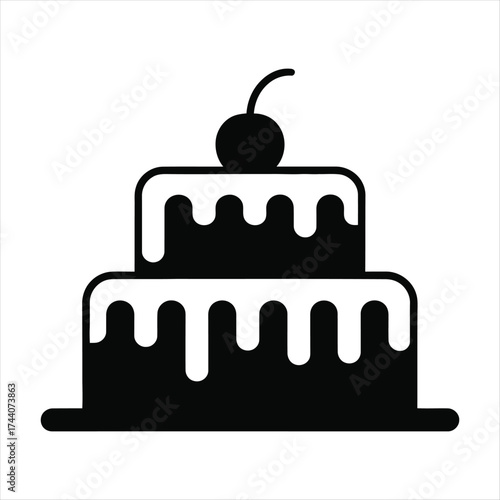 Delicious two tier cake with icing and cherry on top drawing