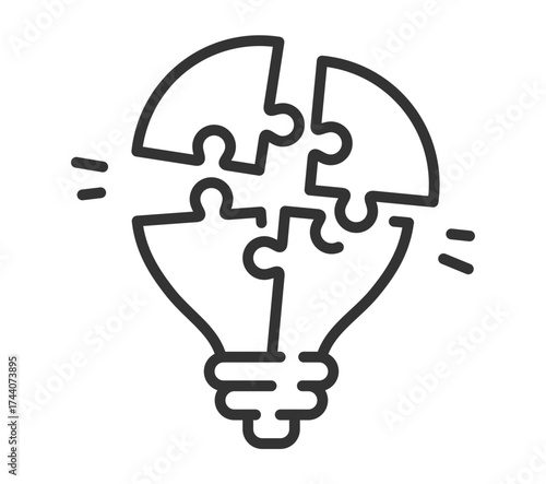 Lightbulb puzzle concept: innovation and problem solving symbol