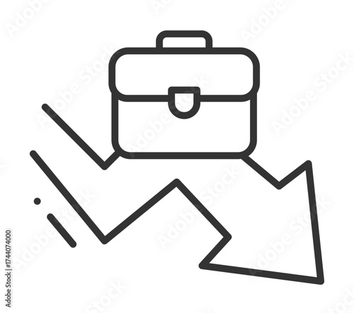 Business decline icon: briefcase and downward arrow symbolizing economic downturn