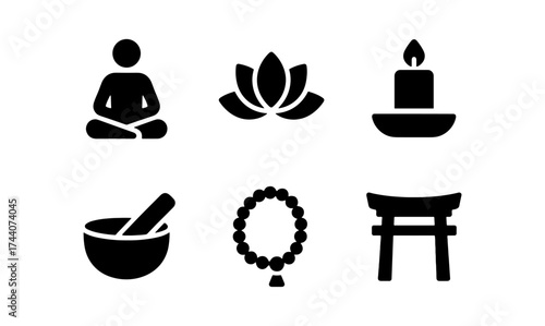 Meditation and zen icon set: silhouette symbols of calm and tranquility