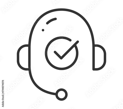 Minimalist headset icon with check mark for customer support or approved services
