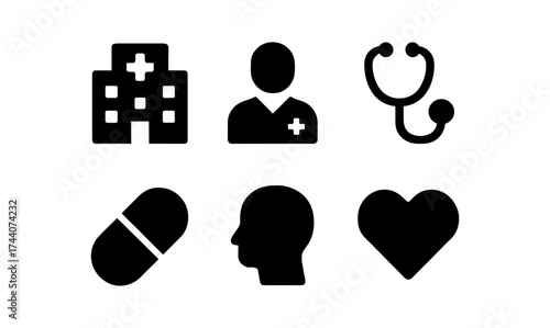 Medical icons set: healthcare, medicine, silhouette style