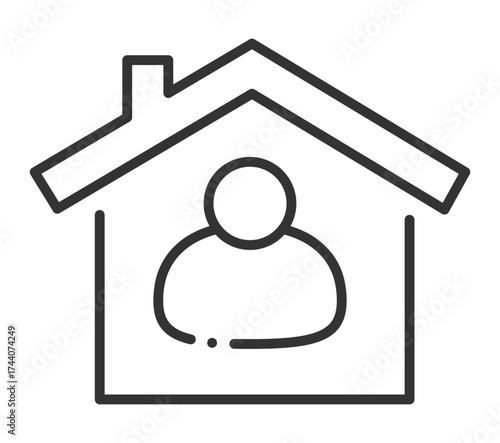 Outline icon of person inside house: symbolizing home and safety