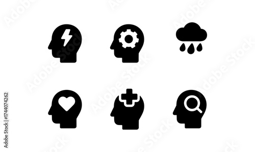 Silhouette icons depicting mental health concepts and human emotions