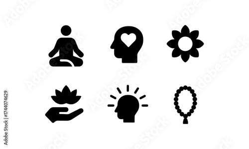 Mindfulness and meditation symbols set for wellness and balance concepts