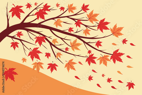 Abstract falling maple leaves with gradient motion and autumn colors