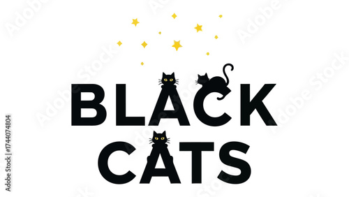 Mysterious Silhouette: Black cat, with shining eyes, sits under twinkling stars, embodying the spirit of Halloween night.