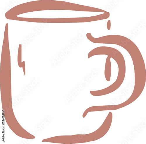 Outlined had drawn illustrations. Coffee logo. Hand drawn ink icon. Mug