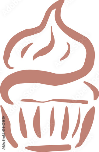 Outlined had drawn illustrations. Coffee logo. Hand drawn ink icon. Muffin 