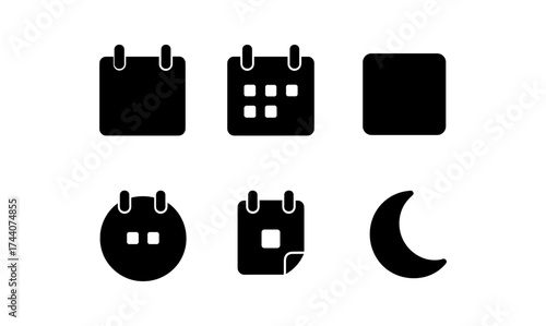 Simple minimalist calendar and moon icon set for web and apps