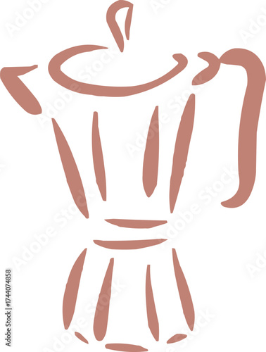 Outlined had drawn illustrations. Coffee logo. Hand drawn ink icon. Italian coffee maker 