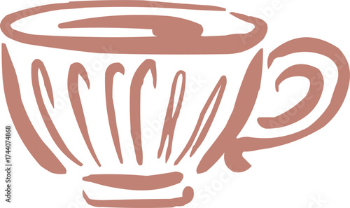 Outlined had drawn illustrations. Coffee logo. Hand drawn ink icon. Ceramic cup