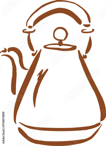 Outlined had drawn illustrations. Coffee logo. Hand drawn ink icon. Teapot