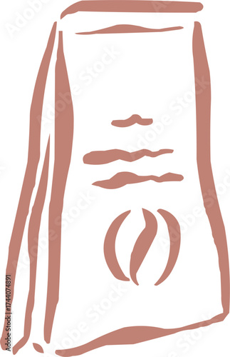 Outlined had drawn illustrations. Coffee logo. Hand drawn ink icon. Coffee packaging 