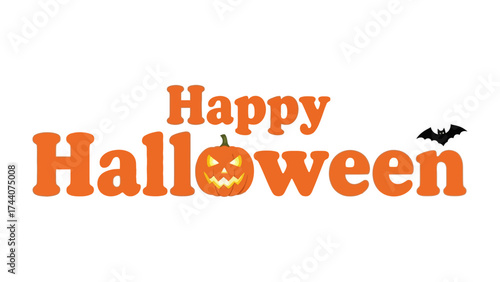 Happy Halloween with Jack-o'-Lantern: Festive Halloween greeting card with a grinning jack-o'-lantern, casting an eerie glow and accompanied by a bat. It's a season of spooky fun and celebrations!