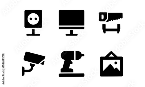 Minimalist icons: technology, tools, and security silhouettes collection
