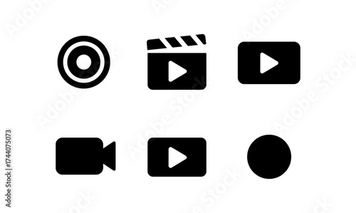 Minimalist play and record icons set for media applications