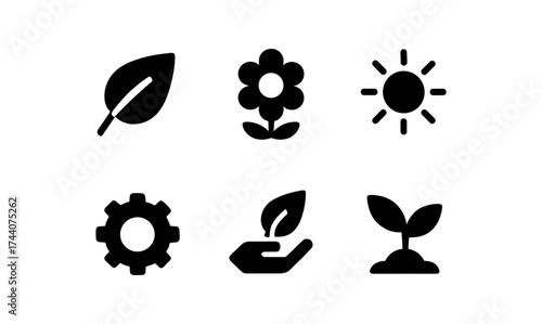 Eco-friendly icons set with nature and sustainability symbols