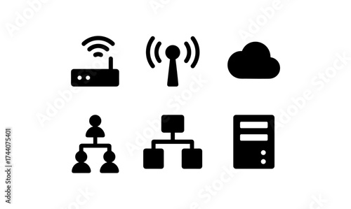 Minimalist technology icons: cloud, network, and connectivity symbols