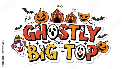 Spooky Circus Banner: A captivating banner design, blending the thrill of a big top circus with the eerie ambiance of Halloween. Featuring a playful clown and haunting jack-o'-lanterns. 