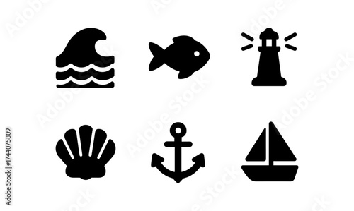 Nautical silhouettes: iconic coastal and marine symbols collection