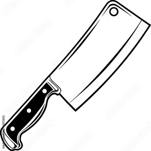 Sharp stainless steel butcher cleaver with a large metal blade and wooden handle isolated on a white background as a professional chef kitchen tool for cutting meat