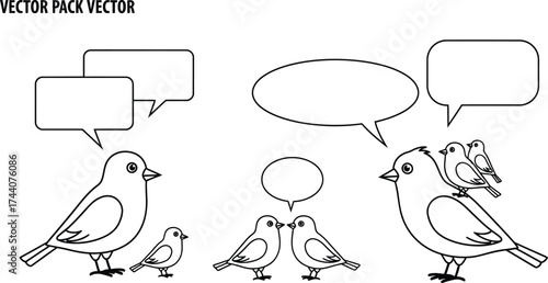 Cute bird vector illustration with speech bubbles design element