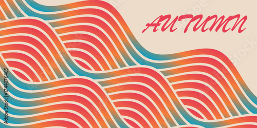 Abstract autumn design with colorful waves. Modern seasonal template in trendy geometric style background for autumn corporate identity, social media ads, promo.