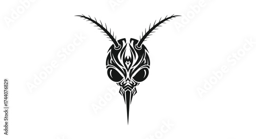 Black and white mosquito head tribal design Keywords: mosquito, insect, head, tribal, design